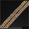 Bransoletka 12 mm Miami Cuban Link Naszyjnik Bracelet Bracelet do męskiego Bling Hip Hop lodowany Diamond Gold Sier Sier Raper Sieci Kobiety Luksu Zfyjy