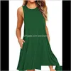 Dresses Womens Clothing Apparel Drop Delivery 2021 Summer Casual Pockets Cotton T-Shirt Sleeveless Loose Solid Tank O-Neck Plus Size Women Mi