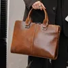 Fabbrica uomini interi borsa pura pelle di cavallo pazzo valigetta da uomo retrò imitazione vecchie borse in pelle borse moda pelli business294d