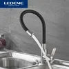 LEDEME LY Design Kitchen Faucet 360 Поворотный из нержавеющей стали Одно рукоятка Смеситель Mixer Tap Выдвиньте внизу Holore Finish L74004 210719