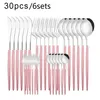 Pink Silver Dinnerware Set Fork Spoon Knife Cutlery Set 30 Pieces Stainless Steel Cutlery Complete Tableware Sets Kitchen 211112