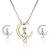 Cute Little Cat Moon Pendant Necklace For Women Silver Color Chain Charm Friendship Gifts Jewelry Choker Collier