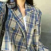 NEPLOE Korean Fashion Jacket Kvinnor Vårt temperament Plaid Coat Kvinna Dubbelbröst Midi Mönster Toppar Lös Casual Outwear 210422