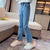 Jeans mode pour filles fendu avec perle Design printemps automne arrivées vêtements adolescent bleu haute qualité Denim Flare pantalon