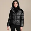 Women Parkas Shiny Cotton Jacket Women's Coat Color-blocking Hooded Loose Bread Winter Jacket Plus Size Winter Coat 210422