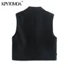 Women Fashion Double Breasted Cropped Vest Coat Vintage Lapel Collar Sleeveless Female Waistcoat Chic Tops 210416