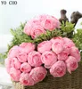 YO CHO Fiore artificiale 10 teste Bouquet di rose di seta Imitazione di fiori finti Giardino di casa Decorazioni per la tavola di nozze Bordeaux Faux Floral Y0728