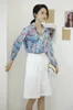 Blusa de manga larga con dibujo de color Vintage, blusas y blusas de otoño para mujer, camisa coreana suelta con botones, ropa 210427