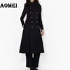 Mujeres Otoño Invierno Mezcla de lana Abrigo largo Negro Botones dobles Elegante Moderno Trench Chaquetas delgadas Parka Outwear Outcoat 210416