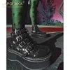 Brand Design Black Big Size 34-50 Cool Punk Motorcycles Boots Female Platform Wedges High Heels Women Shoes 211104