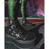 Brand Design Nero Big Size 34-50 Cool Punk Moto Stivali Piattaforma femminile Zeppe Tacchi alti Scarpe da donna 211104