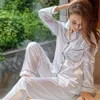 Frauen Pyjamas Nachtwäsche Herbst Langarm Mujer Pijamas Sexy Nachtwäsche 2 PCS Seide Satin Pyjamas Sets Für Frau Plus Größe 210831