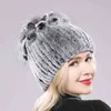 Russie Hiver Réel Fourrure Bonnets Chapeau Femmes 100% Véritable Rex Lapin Bon Élastique Bonnets Tricotés 211119