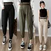 Mulheres calças primavera verão moda feminina sólida alta cintura solta harem calça lápis calças casuais preto streetwear 210514