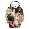 Darling i Franxx 3d Print hoodies anime tjej noll två mode sweatshirt män kvinnor hoodie hajuku cosplay topps coat unisex y0816