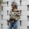 Kvinnors höst vinter stickade tröjor V-Neck Pullover Leopard Print Långärmad Sticka tröja Lossa Toppar 210520