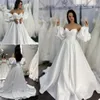 Elegante einfache Plus -Größe Eine Linie Hochzeitskleider Schatz geschwollene Ärmel Falten Satin Brautkleider Vestidos de Novia Mitte gemacht