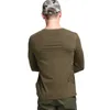 Mens Långärmad V Neck T-shirt Bomull Plus Storlek T-shirt Casual Male Green Army Combat Tactical Tshirt Militär Top Tee 4XL 210518