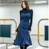 Suede Stitching Waist Long Sleeve Mermaid Dress Korean Chic Fashion Ladies Casual Dresses Spring Autumn 210510