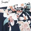 Sash Floral Print Szeroki Noga Kobiety Elastyczne Luźne Boho Casual Spodnie Plaża Lato Wysokie Waist Spodnie Kobieta 210414