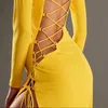 Casual Dresses Forefair 2021 Summer Fashion Bandage Sexy Backless Long Women Elegant Club Party Split Hollow Out Sleeve Female Clothing