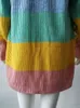 Sweaters Women fashion arrival Spring Autumn Korean Slim Long Cardigan Rainbow Striped Patchwork Cardigans Women Coat 210521