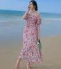 Summer Women Fashion Floral Print Spaghetti Strap Szyfonowa Sukienka Sexy Off Ramię Beach Boho Długie 210519