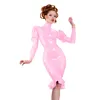 Casual Dresses Women Glossy PVC Fetish Fashion Party Dress Sexy Long Puff Sleeve Latex Leather Midi Plus Size Pole Dancing Club Costume