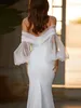 Sexy Split Mermaid Wedding Dresses Off Shoulder Puffy long Sleeves Satin Tulle bohemian country Bridal Gown Vestidos De Novia