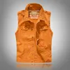 Men's Vests Slim Fit Cowboy Male Jacket Vest Ripped Denim Green Orange Black Sleeveless Casual Waistcoat Mens Coat