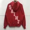 Sweat à capuche Vintage imprimé déchiré rouge pour homme et femme, surdimensionné, polaire, mode automne hiver, Hip Hop