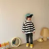 Spring unisex cotton loose striped sweatshirts Boys and girls all-match casual long sleeve Tops clothes 210708