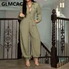 Women Long Sleeve Turn Down Collar Jumpsuit Solid Regular Button Down Jumpsuits Overalls 211119