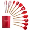 Set di utensili da cucina in silicone creativo Spatola antiaderente Pala Manico in legno Strumenti con scatola portaoggetti Accessori per utensili da cucina