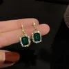 S2789 Fashion Jewelry S925 Silver Post Earrings For Women Retro Design Geometric Emerald Square Diamond Rhinestone Dangle Stud Earrings