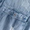 Chemises décontractées pour hommes Vintage Rustique Trou Denim Chemise Mode Punk Streetwear Vêtements Cowboy Jeans Haute Qualité Slim Fit314s