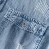 Mäns avslappnade skjortor vintage rustik hål denim skjorta mode punk streetwear kläder cowboy jeans högkvalitativ smal fit2860