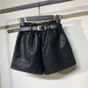 Fahion Pantaloncini in ecopelle a vita alta da donna con tasche per cintura Gamba larga Sexy Short Femme Casual Ladies Women's