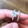 Anéis de casamento 2 pçs/set mulheres princesa casal ouro prata corte quadrado conjuntos de anel cz zircônia cúbica jóias nupcial noivado