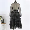 Black Dresses Plus Size Ruffles Long Sleeve See Through Sexy Ball Gown Evening Party Occasion Event Robe Drop 210527