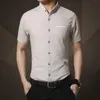 Бренд мужская рубашка лето с коротким рукавом тонкие хлопковые повседневные рубашки