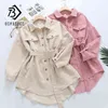 Spring Women Solid Corduroy Batwing Sleeve Vintage Shirt Jacket With Belt Turn-Down Collar Long Outwear Female Casual Tops