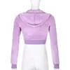 Streetwear Solid Hoodie Sweatshirt Crop Top Women Slim Purple Zip-up Långärmad Sudaderas Beskuren Hoodies Höst Vinter 210415
