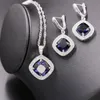 Ohrringe Halskette Silber 925 Schmucksets Blauer Zirkon Stein Perlen Dekoration Damen Verlobung Ohrringe/Anhänger/Ringe/Armband/Halskette Set