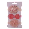 Mode 3 pièces/lot bébé filles ruban arc Rose fleur bandeau élastique nouveau-né enfant en bas âge chapeaux Photo accessoires cheveux accessoires ensemble