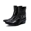 Rock Punk Rivets Western Boots Man Läder Stövlar Män Militär Spikes Mäns Botas Hombre Motorcykel, Stora Storlekar