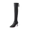 Bottes Femmes Hiver Sexy Bout Pointu Noir Sur Le Genou Stretch Talons Hauts Chaud Long Zapatos De Mujer