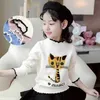 Adolescentes Adolescentes Sweater de Roupa de Children Flower Flower Neck Garotas Roupas Roupas Suéteres Tops Tops Casacos Warm Knitwear Y1024