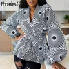 Manteaux et veste col en V mode Style africain vestes pour femmes impression Cardigan à bretelles lanterne manches veste femme 211109