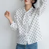 Dames Chiffon Blouse Shirt Herfst Lange Mouwen Polka Dot Cardigan Bow Collar Blouses Dames Plus Size Kleding 6051 50 210508